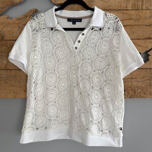 Tommy Hilfiger Women’s Lace-Front Short-Sleeve Cotton Top, Size L